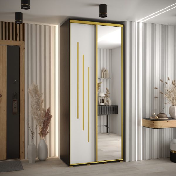 Kast CANNES 9-110 Breedte: 45 cm Korpus: zwart Front: wit Lijst: goudkleurig ,spiegel
