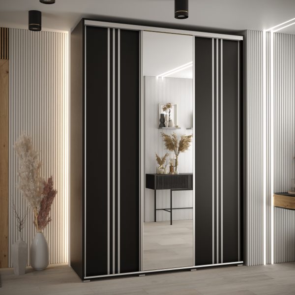 Szafa CANNES 7-170 szerokość 45cm korpus czarny Front czarny listwa srebrna i lustro