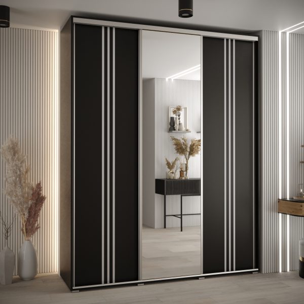 Szafa CANNES 7-190 szerokość 45cm korpus czarny Front czarny listwa srebrna i lustro
