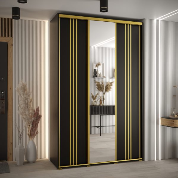 Szafa CANNES 7-160 szerokość 45cm korpus czarny, Front czarny listwa złota i lustro