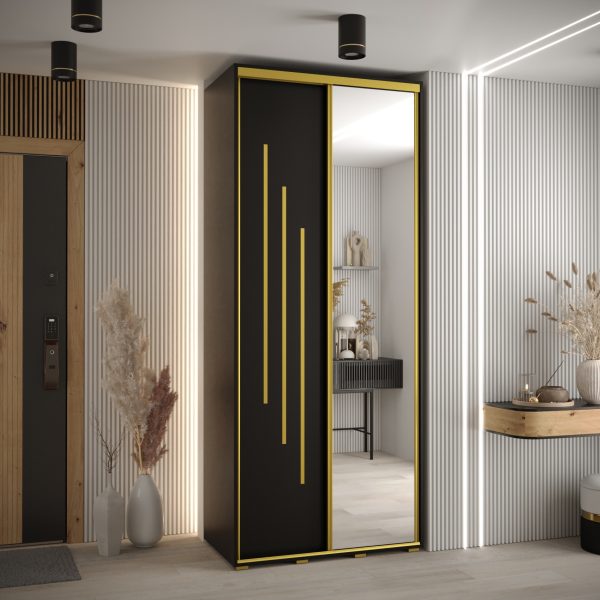 Kast CANNES 9-110 Breedte: 45 cm Korpus: zwart Front: zwart Lijst: goudkleurig ,spiegel