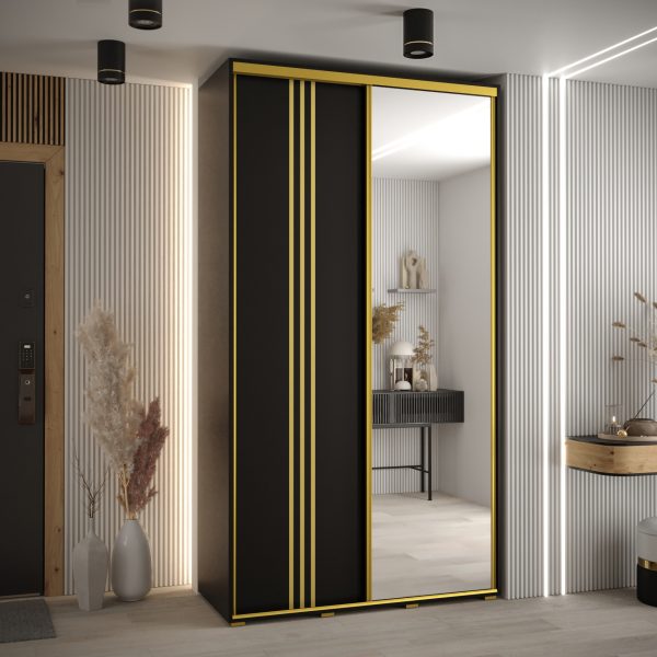 Szafa CANNES 7-130 szerokość 45cm korpus czarny, Front czarny listwa złota i lustro