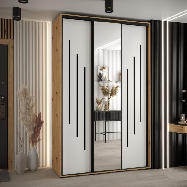Kast CANNES 9-160 Breedte: 45 cm Korpus: artisan eiken Front: wit Lijst: zwart