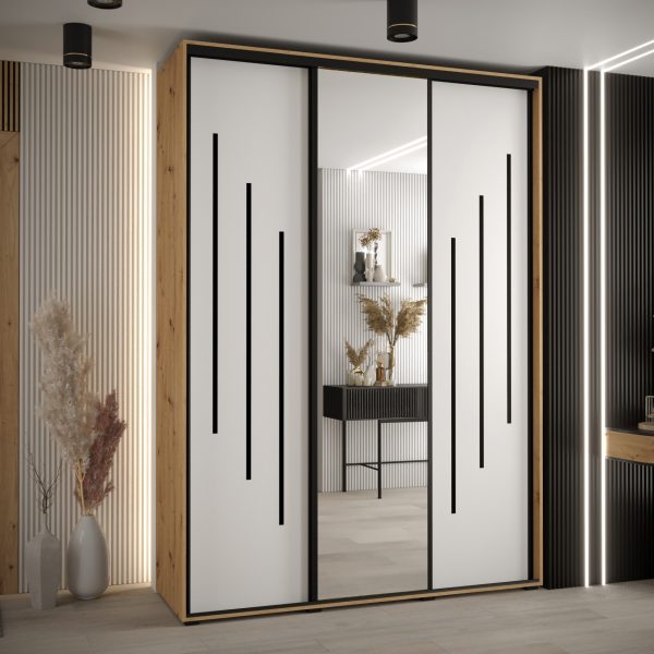 Kast CANNES 9-180 Breedte: 45 cm Korpus: artisan eiken Front: wit Lijst: zwart