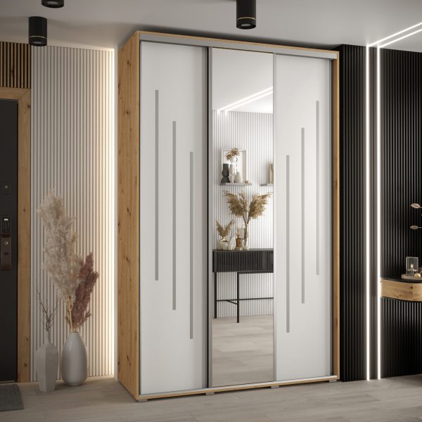 Kast CANNES 9-160 Breedte: 45 cm Korpus: artisan eiken Front: wit Lijst: zilverkleurig