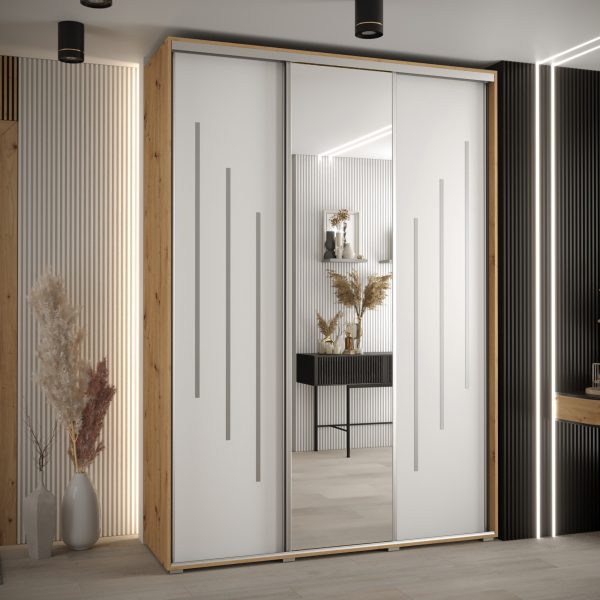Kast CANNES 9-180 Breedte: 45 cm Korpus: artisan eiken Front: wit Lijst: zilverkleurig