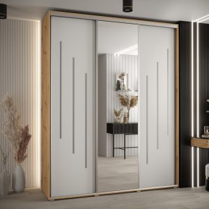 Kast CANNES 9-190 Breedte: 45 cm Korpus: artisan eiken Front: wit Lijst: zilverkleurig