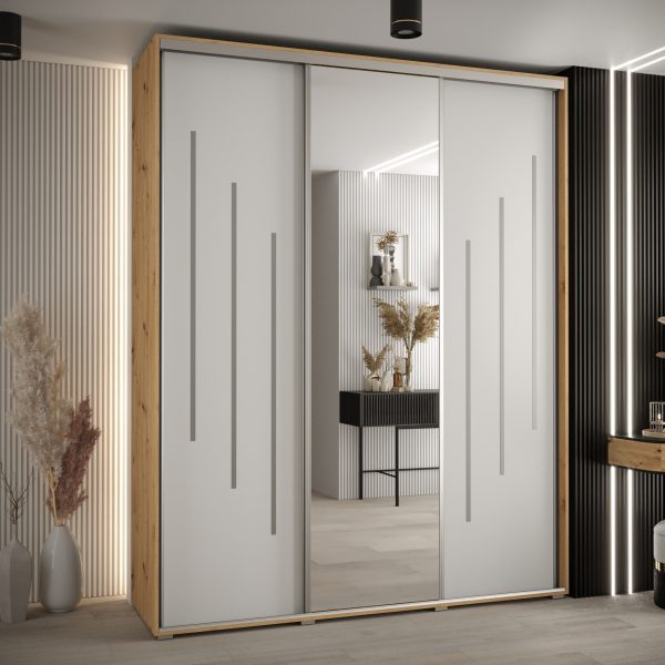 Kast CANNES 9-190 Breedte: 45 cm Korpus: artisan eiken Front: wit Lijst: zilverkleurig