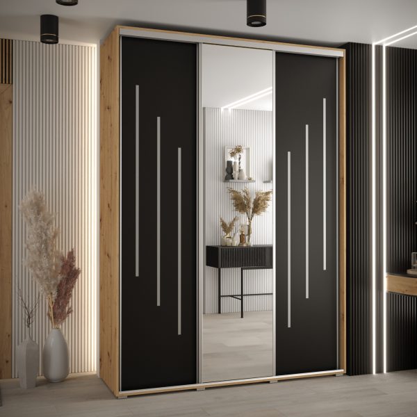 Kast CANNES 9 170 Breedte: 45 cm Korpus: artisan eiken Front: zwart Lijst: zilverkleurig