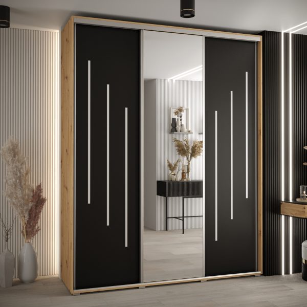 Kast CANNES 9 200 Breedte: 45 cm Korpus: artisan eiken Front: zwart Lijst: zilverkleurig