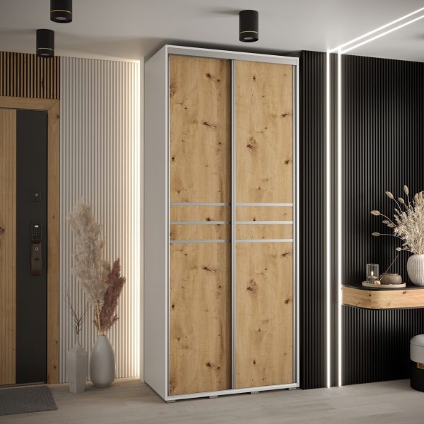 Kast CANNES 10-110 Breedte: 45 cm Korpus: wit Front: artisan eiken Lijst: zilverkleurig