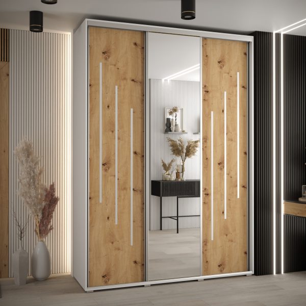 Kast CANNES 9-180 Breedte: 45 cm Korpus: wit Front: artisan eiken Lijst: zilverkleurig