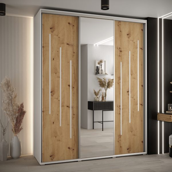 Kast CANNES 9-200 Breedte: 45 cm Korpus: wit Front: artisan eiken Lijst: zilverkleurig