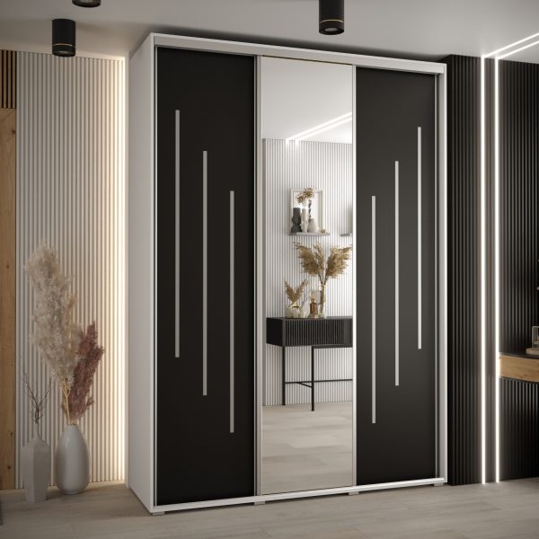 Kast CANNES 9-180 Breedte: 45 cm Korpus: wit Front: zwart Lijst: zilverkleurig
