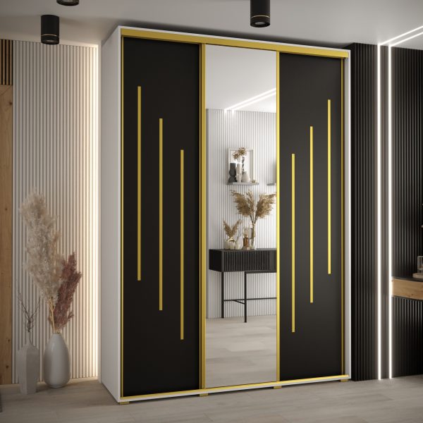 Kast CANNES 9-180 Breedte: 45 cm Korpus: wit Front: zwart Lijst: goudkleurig