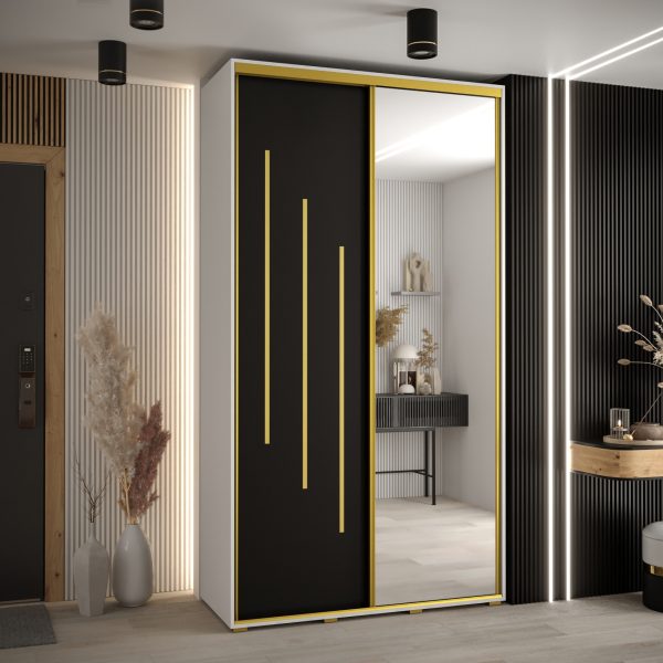 Kast CANNES 9-140 Breedte: 45 cm Korpus: wit Front: zwart Lijst: goudkleurig