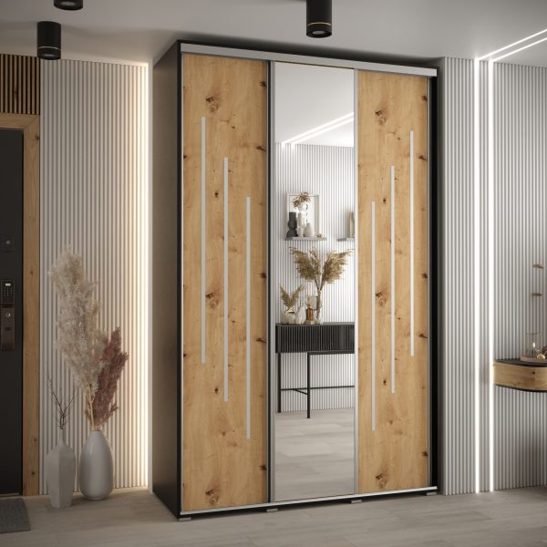 Kast CANNES 9-150 Breedte: 45 cm Korpus: zwart Front: artisan eiken Lijst: zilverkleurig
