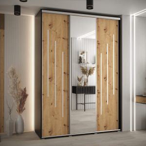 Kast CANNES 9-180 Breedte: 45 cm Korpus: zwart Front: artisan eiken Lijst: zilverkleurig