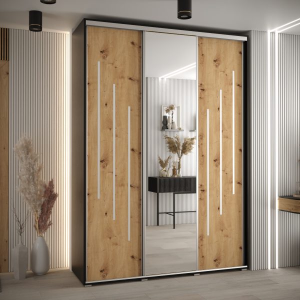 Kast CANNES 9-180 Breedte: 45 cm Korpus: zwart Front: artisan eiken Lijst: zilverkleurig