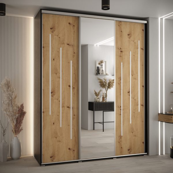 Kast CANNES 9-190 Breedte: 45 cm Korpus: zwart Front: artisan eiken Lijst: zilverkleurig