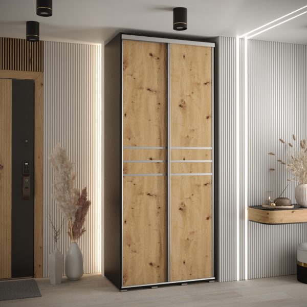 Kast CANNES 10-100 Breedte: 45 cm Korpus: zwart Front: artisan eiken Lijst: zilverkleurig