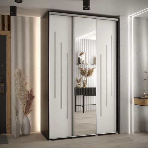 Kast CANNES 9-160 Breedte: 45 cm Korpus: zwart Front: wit Lijst: zilverkleurig