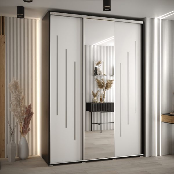 Kast CANNES 9-180 Breedte: 45 cm Korpus: zwart Front: wit Lijst: zilverkleurig