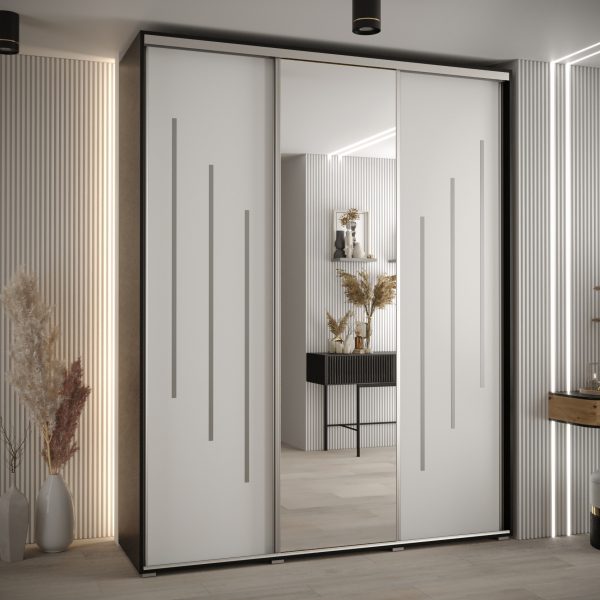 Kast CANNES 9-200 Breedte: 45 cm Korpus: zwart Front: wit Lijst: zilverkleurig