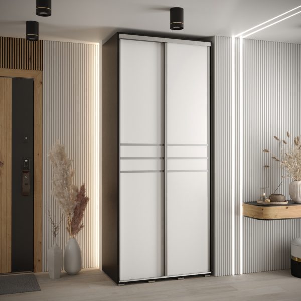 Kast CANNES 10-100 Breedte: 45 cm Korpus: zwart Front: wit Lijst: zilverkleurig