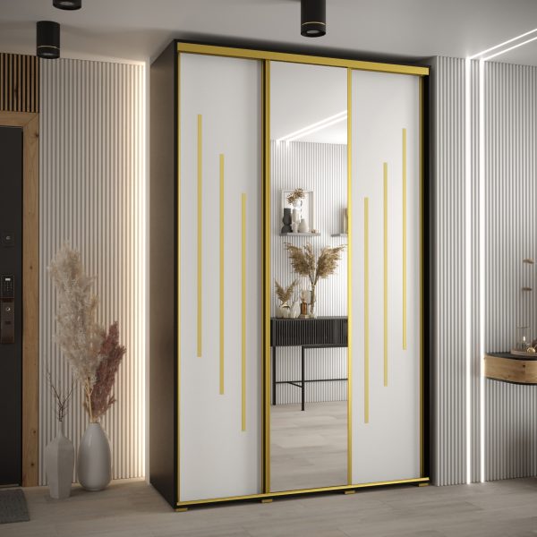 Kast CANNES 9-160 Breedte: 45 cm Korpus: zwart Front: wit Lijst: goudkleurig ,spiegel