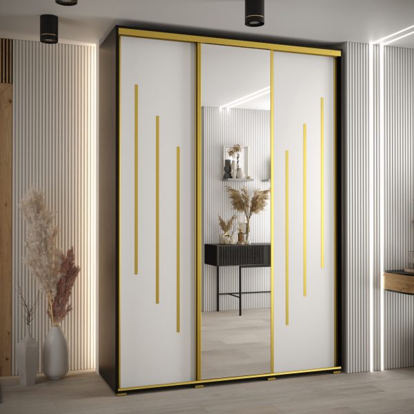 Kast CANNES 9-170 Breedte: 45 cm Korpus: zwart Front: wit Lijst: goudkleurig ,spiegel
