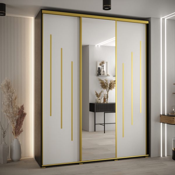 Kast CANNES 9-190 Breedte: 45 cm Korpus: zwart Front: wit Lijst: goudkleurig ,spiegel