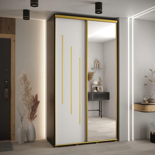 Kast CANNES 9-140 Breedte: 45 cm Korpus: zwart Front: wit Lijst: goudkleurig ,spiegel