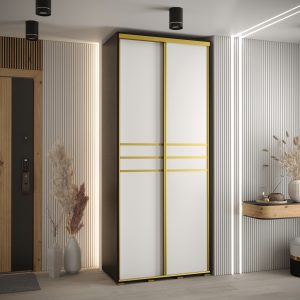 Kast CANNES 10-100 Breedte: 45 cm Korpus: zwart Front: wit Lijst: goudkleurig ,