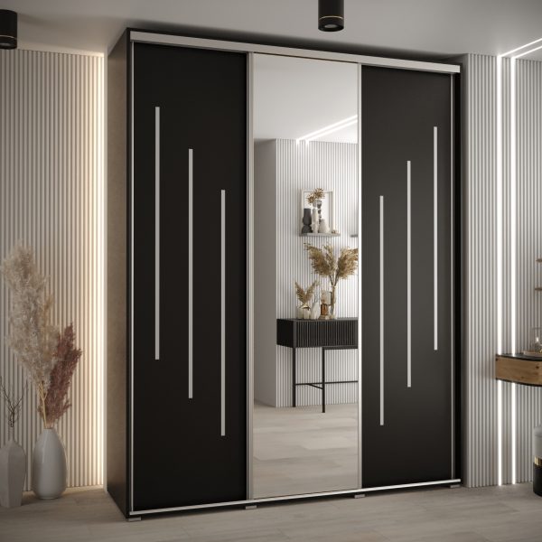 Kast CANNES 9-190 Breedte: 45 cm Korpus:zwart Front: zwart Lijst: zilverkleurig