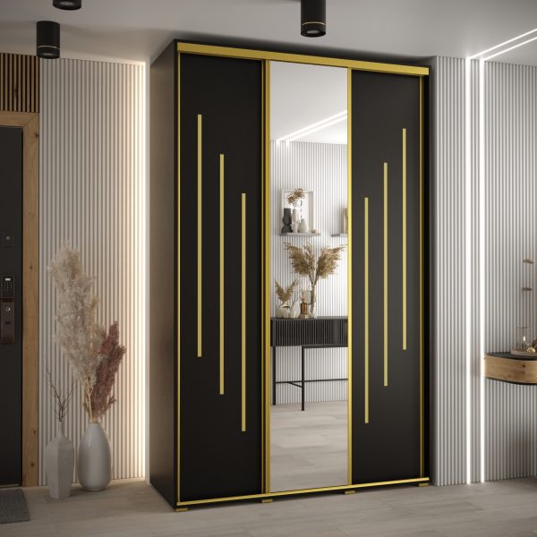 Kast CANNES 9-150 Breedte: 45 cm Korpus: zwart Front: zwart Lijst: goudkleurig ,spiegel