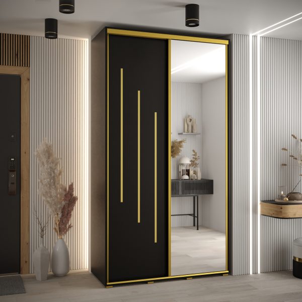 Kast CANNES 9-140 Breedte: 45 cm Korpus: zwart Front: zwart Lijst: goudkleurig ,spiegel