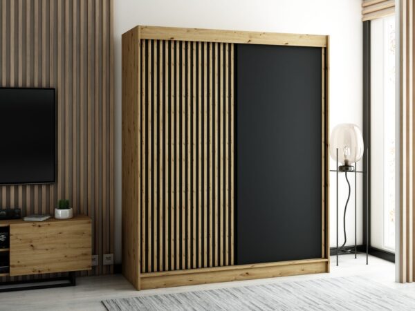 Moderne kleerkast LAMELO 180 met lamellen. Hij wordt gekenmerkt door zijn moderne design en elegante uitstraling.