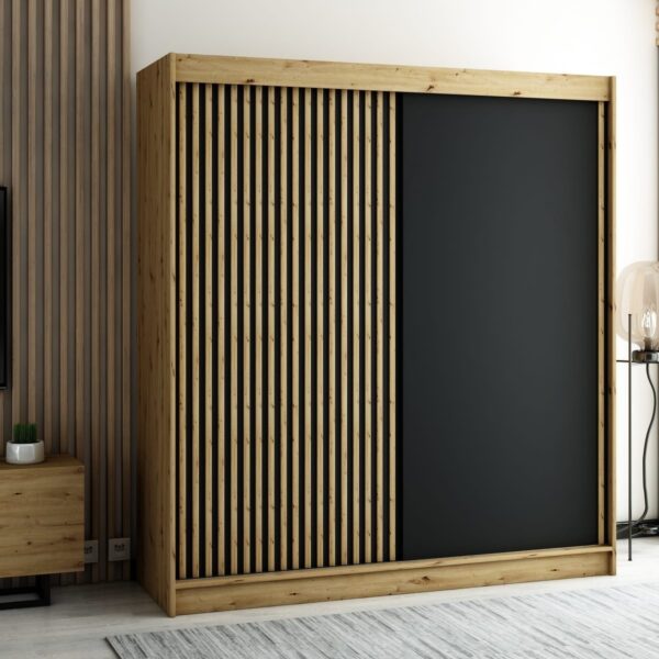 Ruime en moderne kledingkast LEONI 200cm met lamellenfronten