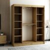 Het interieur van de kledingkast van 180 cm met legplanken, lades en kledingroedes voor hangers.