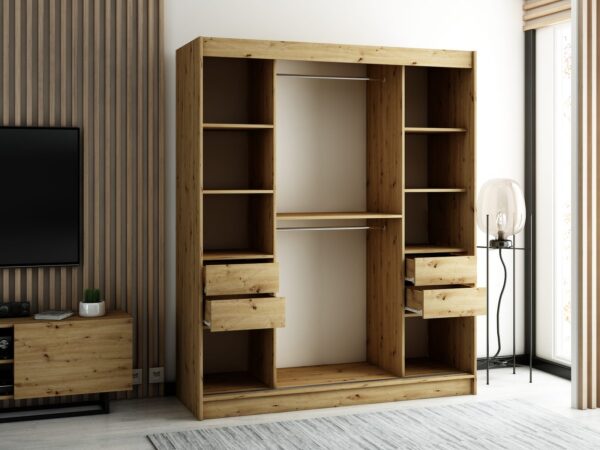 Moderne kleerkast LAMELO 180 met lamellen. Hij wordt gekenmerkt door zijn moderne design en elegante uitstraling.