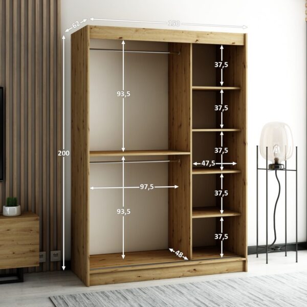 Afmetingen van de LAMELO II kleerkast 150 cm