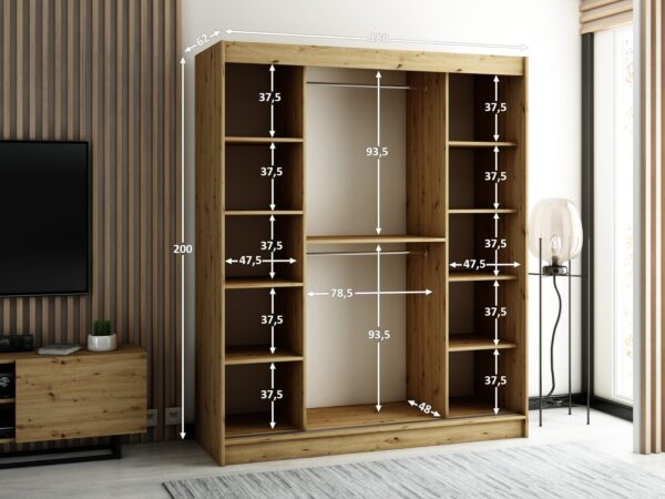 Moderne kleerkast LAMELO 180 met lamellen. Hij wordt gekenmerkt door zijn moderne design en elegante uitstraling.
