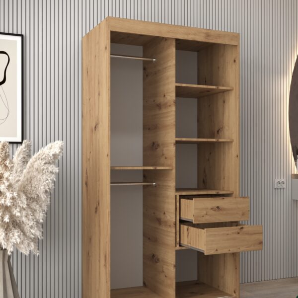 Wnętrze szafy 100 z szufladami w kolorze dąb artisan