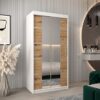 Kledingkast VITTORIA 4 100, corpus in de kleur wit, fronten eiken artisan met een zilverkleurige lijst en spiegel