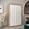 Kledingkast PURMER 120, romp in eiken artisan, fronten wit met zilveren lijst.