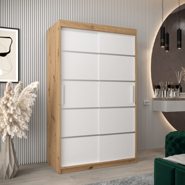 Kledingkast VITTORIA 1 120, corpus in de kleur eiken artisan, fronten wit met een zilverkleurige lijst
