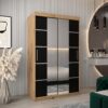 Kledingkast VITTORIA 4 120, corpus in de kleur eiken artisan, fronten zwart met een zilverkleurige lijst en spiegel
