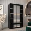 Kledingkast VITTORIA 4 120, corpus in de kleur zwart, fronten zwart met een zilverkleurige lijst en spiegel