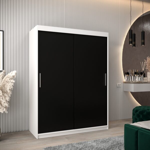 Kledingkast TOKIO 150 cm, romp in de kleur wit, fronten in zwart.